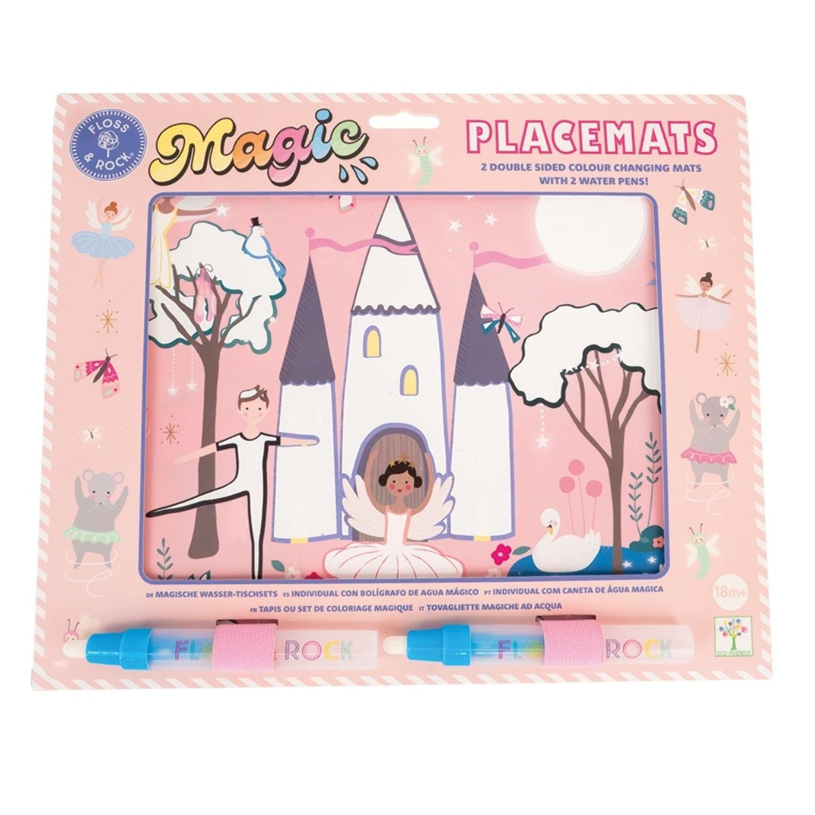 Packaged placemats with fairy tale design on a white background