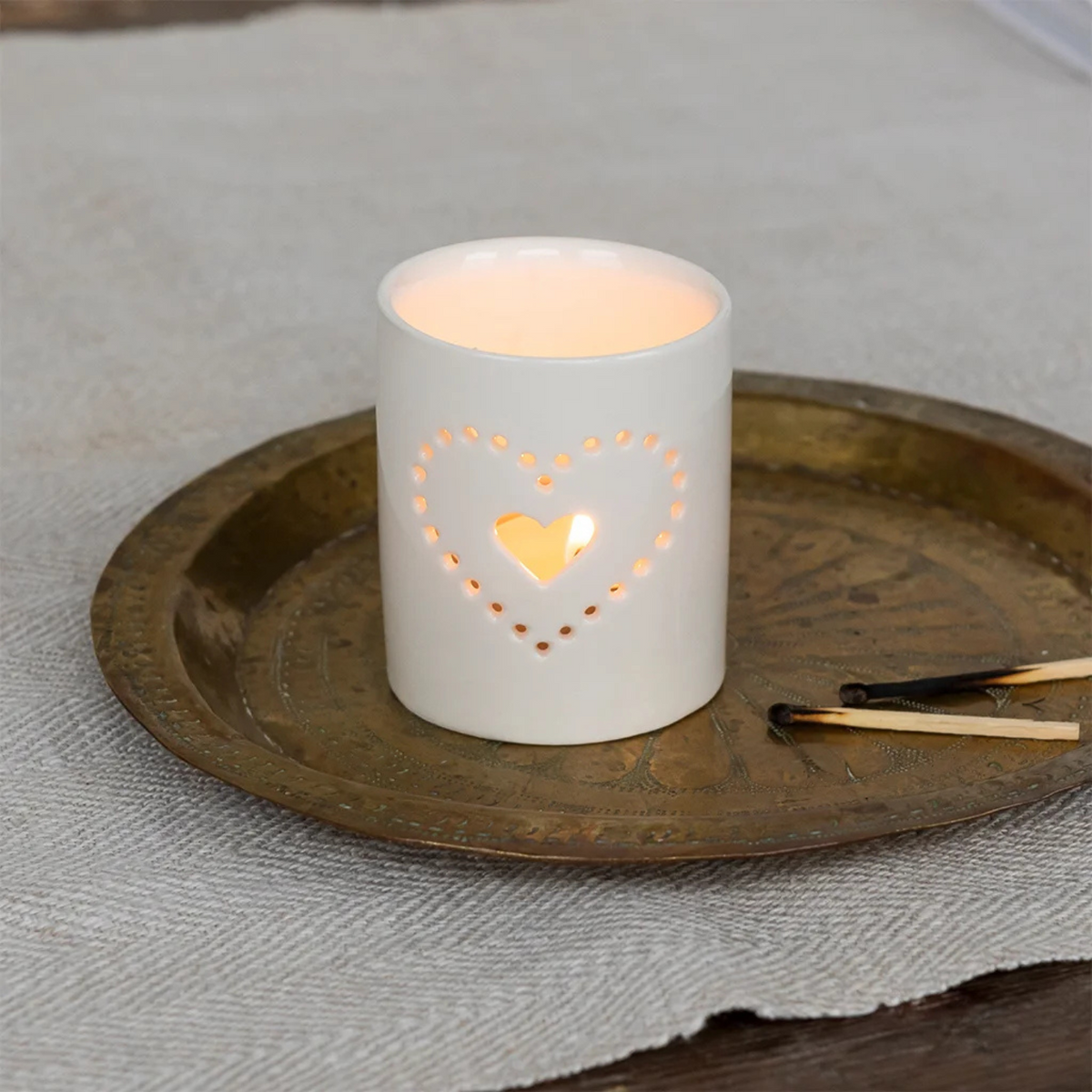 Glossy Ceramic Heart Tealight Candle Holder