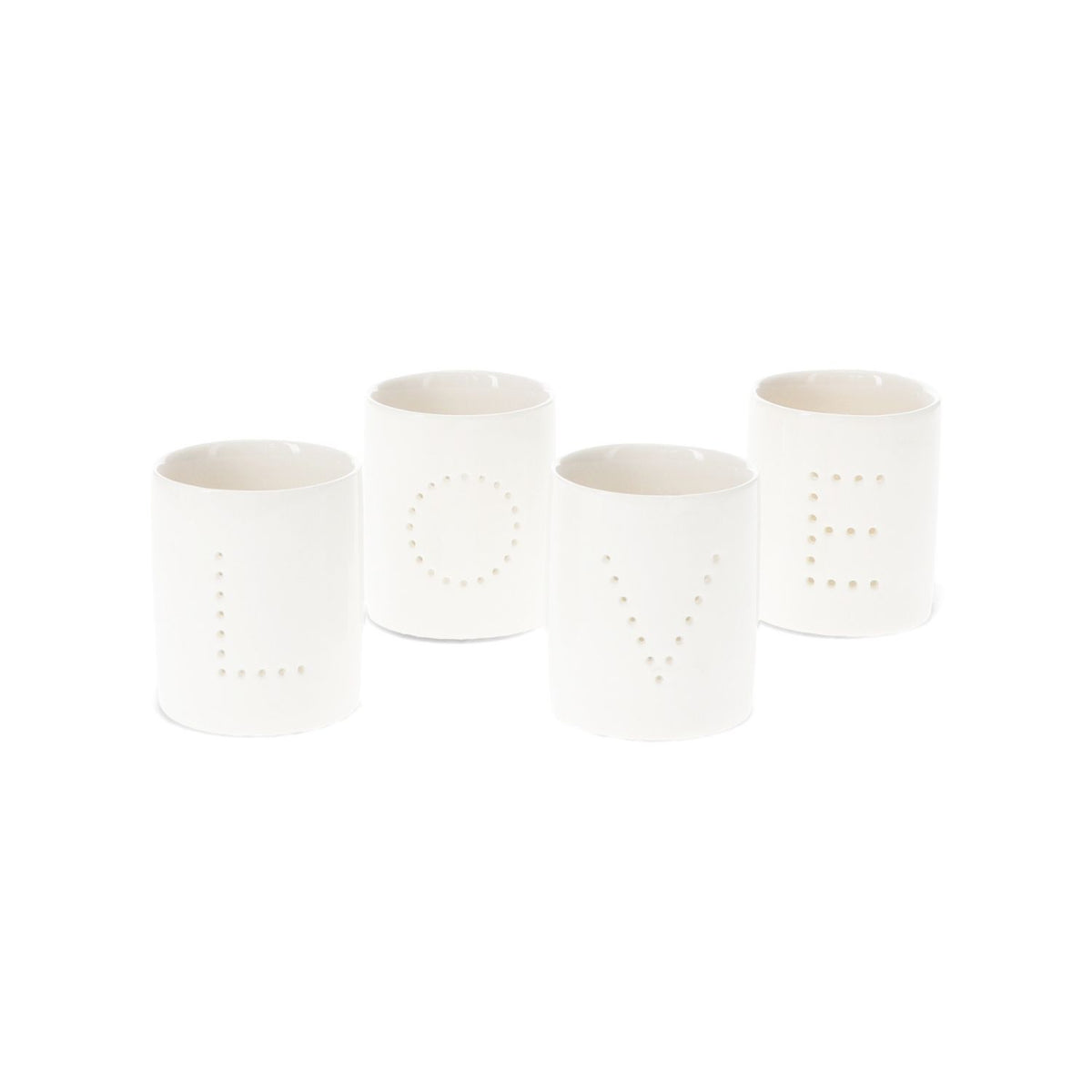 Glossy Ceramic Love Tealight Candle Holders (Set Of 4)
