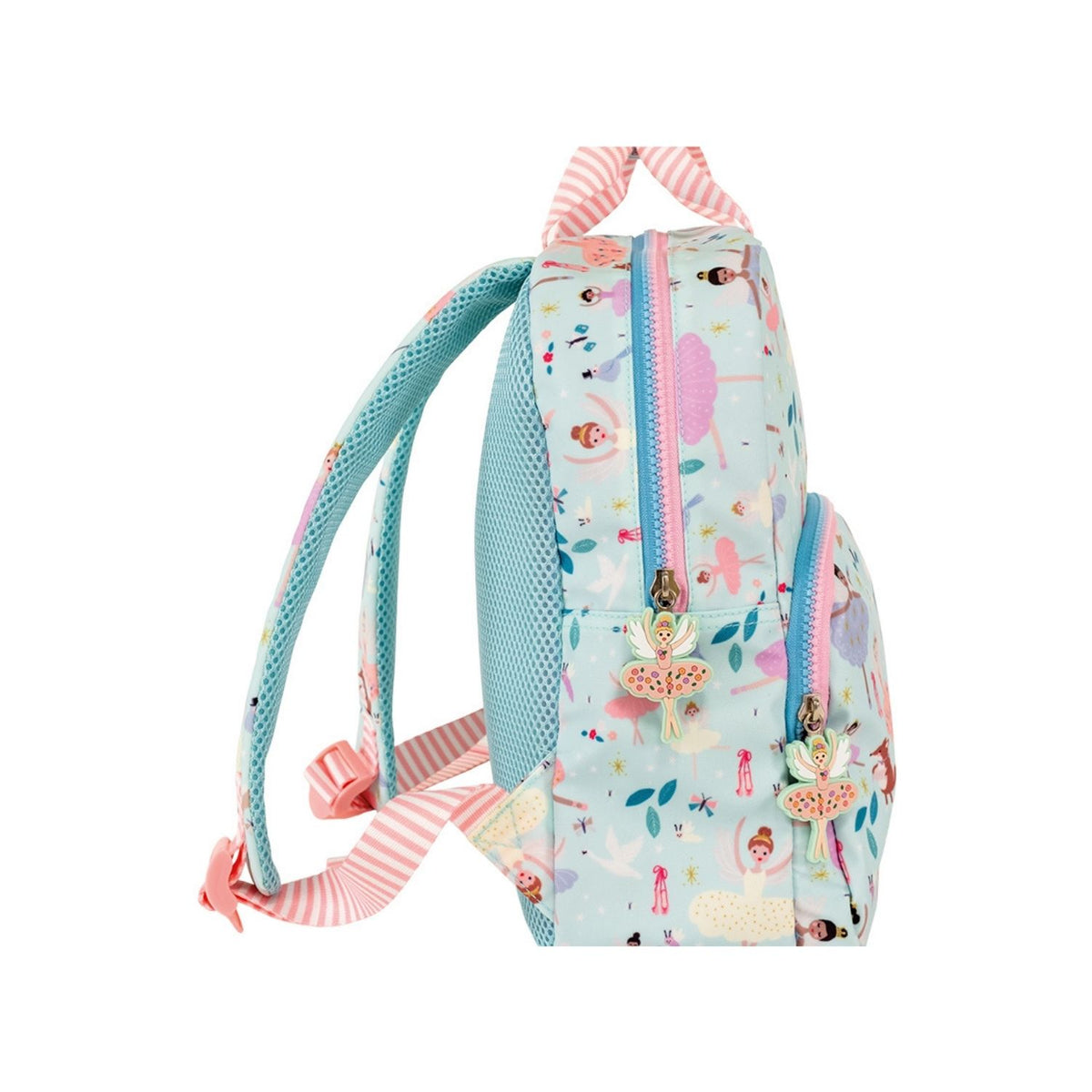 Children's backpack with ballerina design on a white background