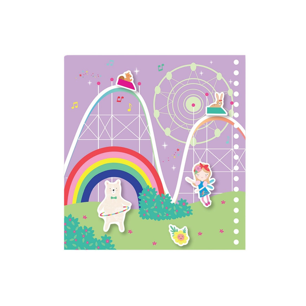 Children's book cover with a fairy, unicorn, and rainbow on a purple background