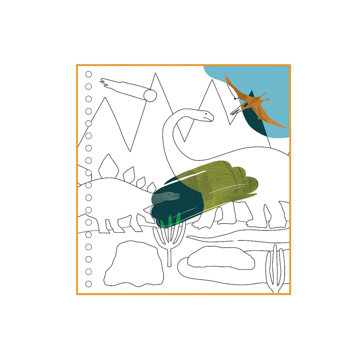 Illustration of a dinosaur and a bottle with a fish on a white background