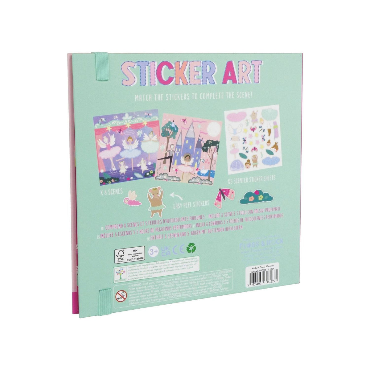 A sticker art book for children with illustrations of fairies and flowers on the cover.