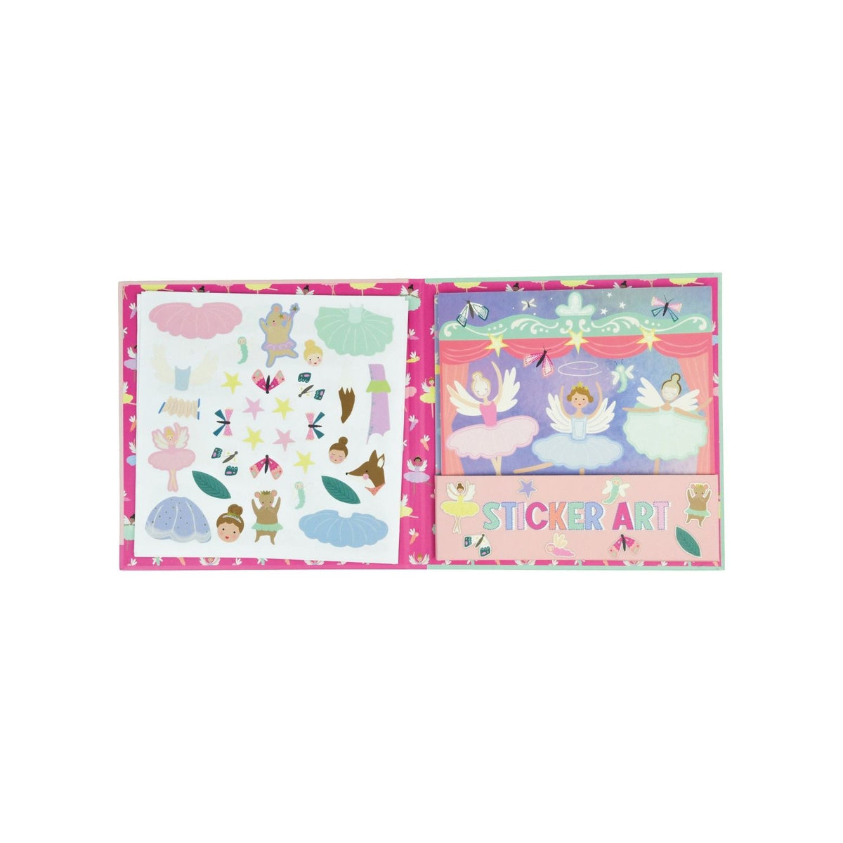 A sticker art book for children with illustrations of fairies and flowers on the cover.