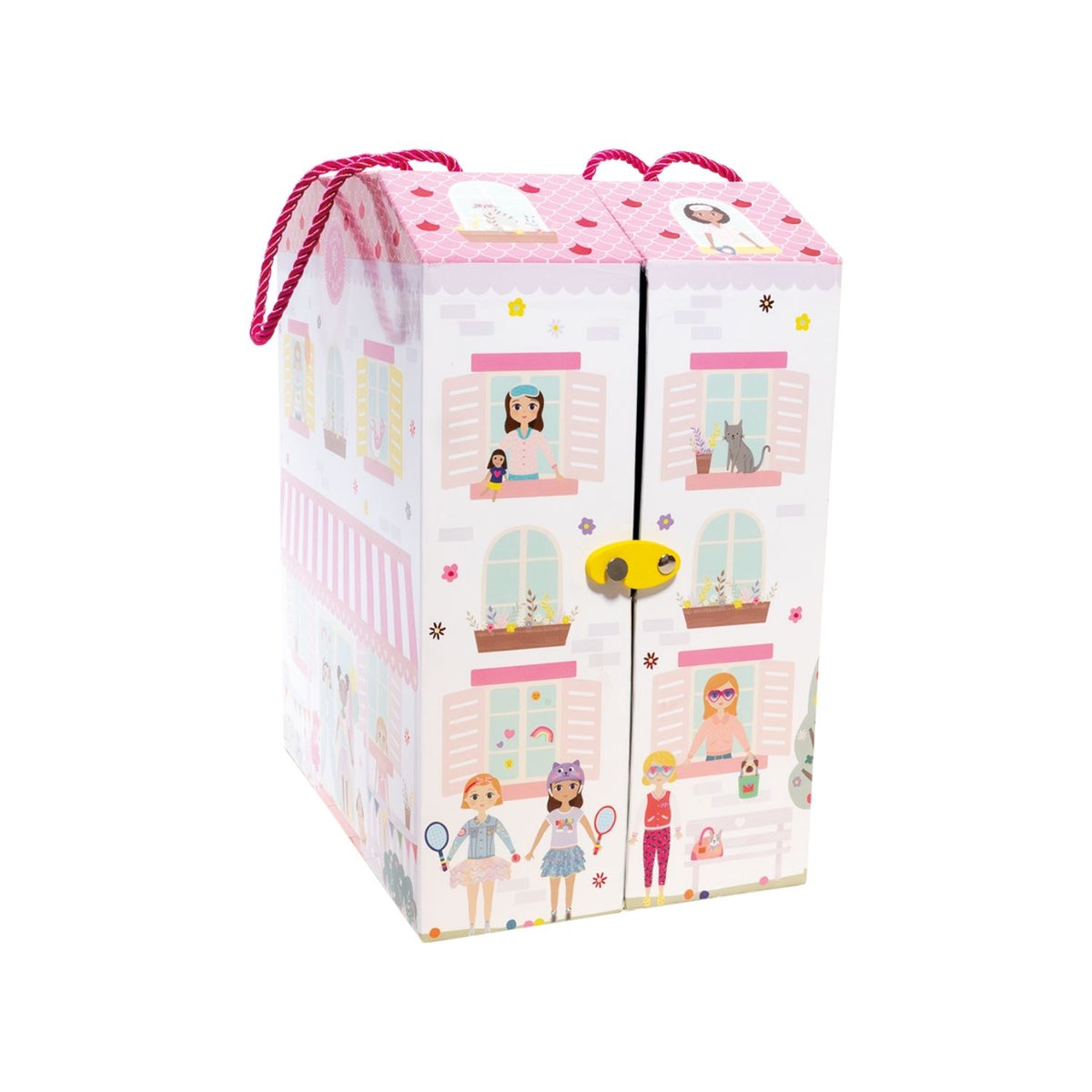 Children's playhouse with cartoon characters on a white background