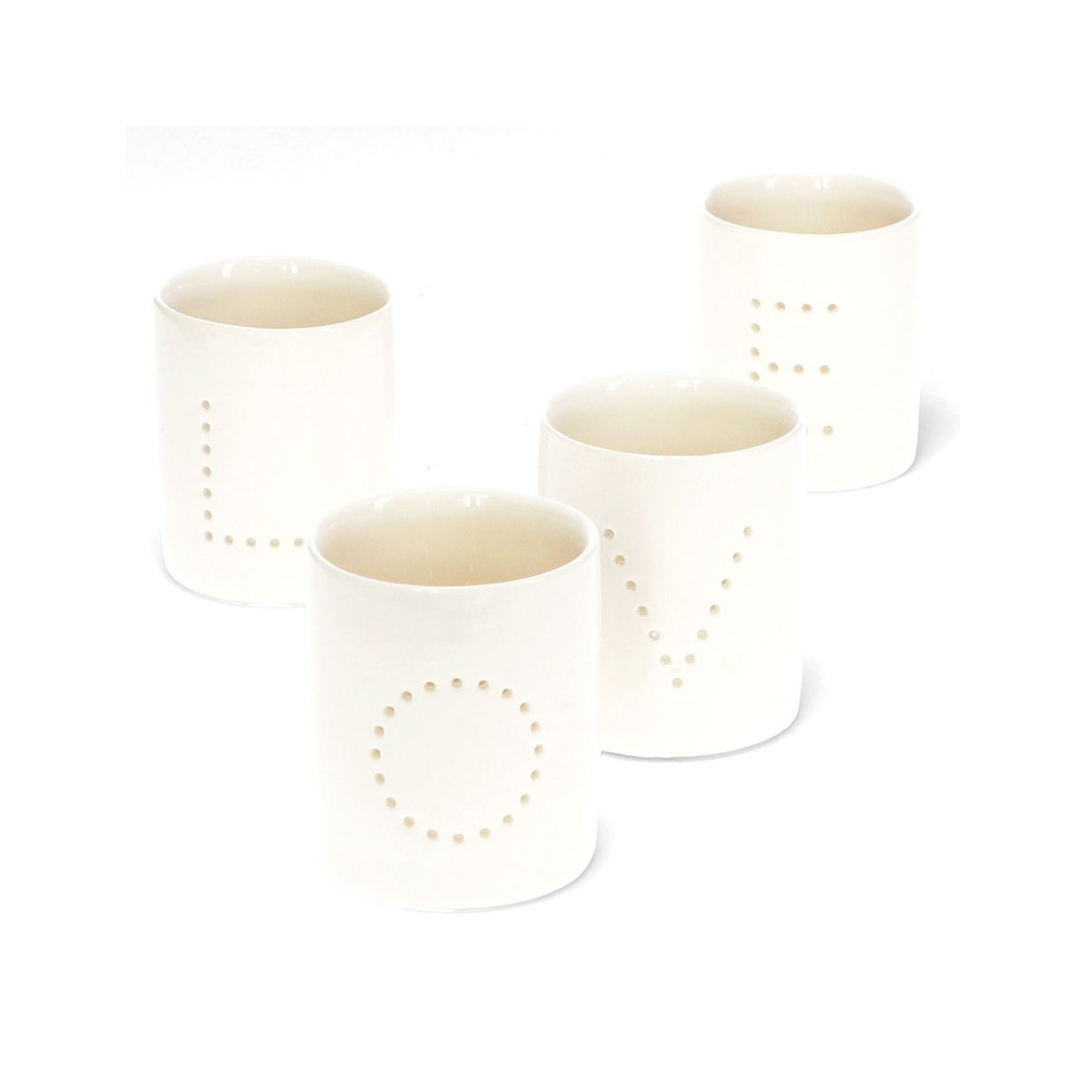Glossy Ceramic Love Tealight Candle Holders (Set Of 4)