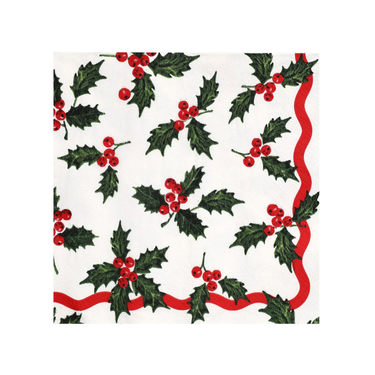 Holly White Christmas Paper Napkins - 20 Pack