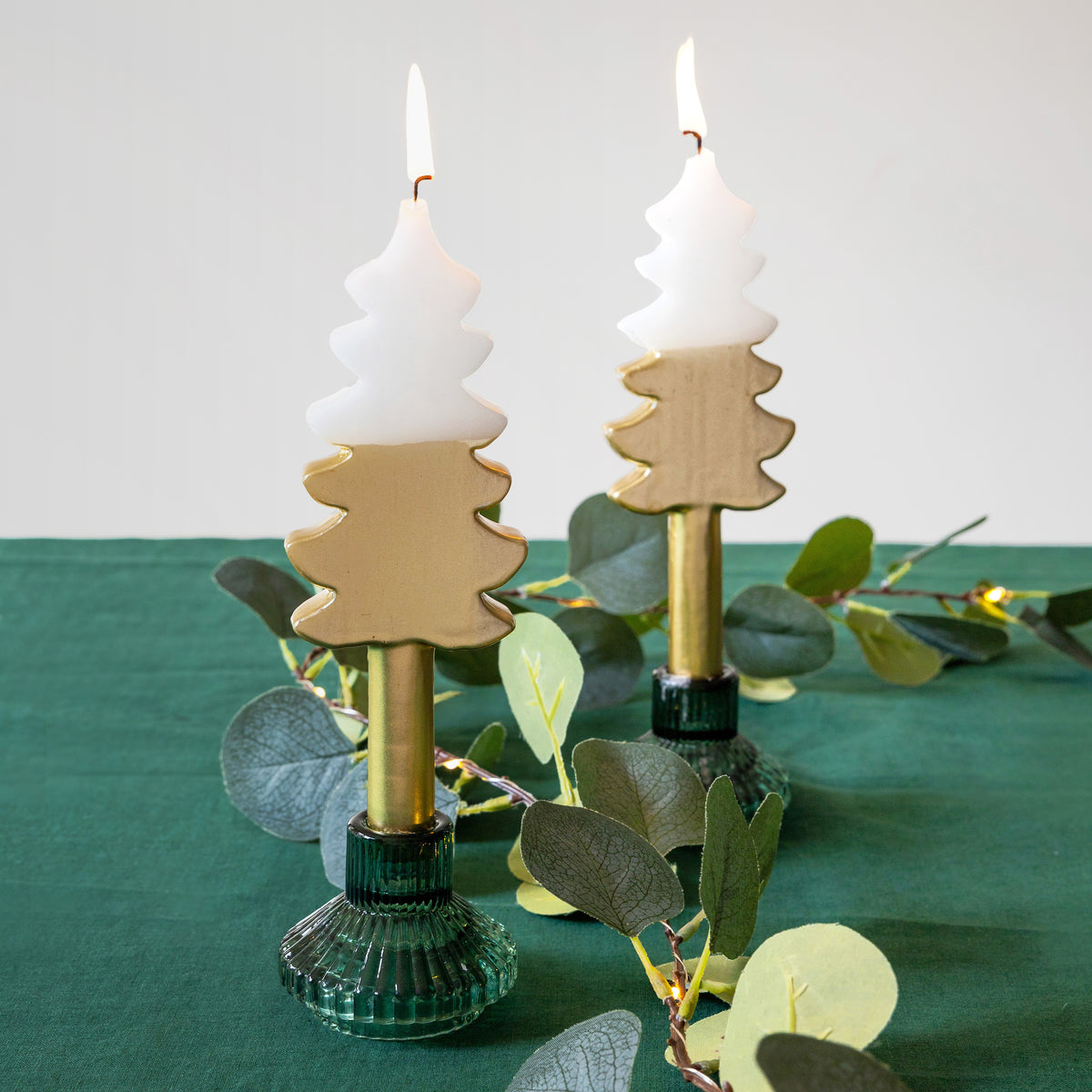 White & Gold Tree Shaped Candles - 2 Pack