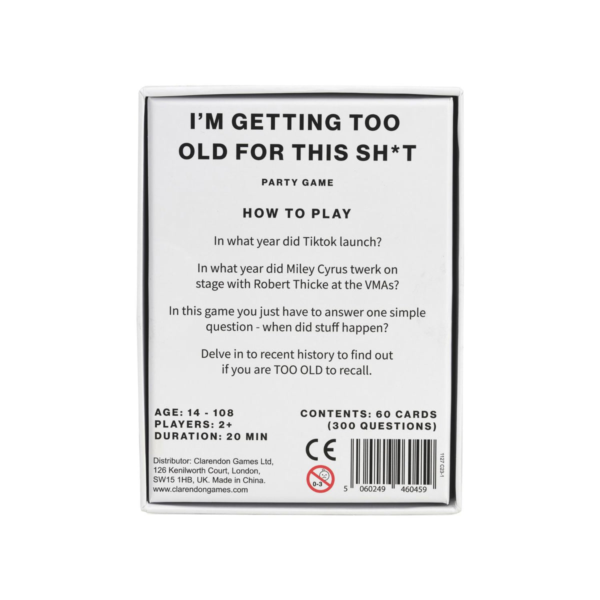 Back of a card game packaging with text and branding