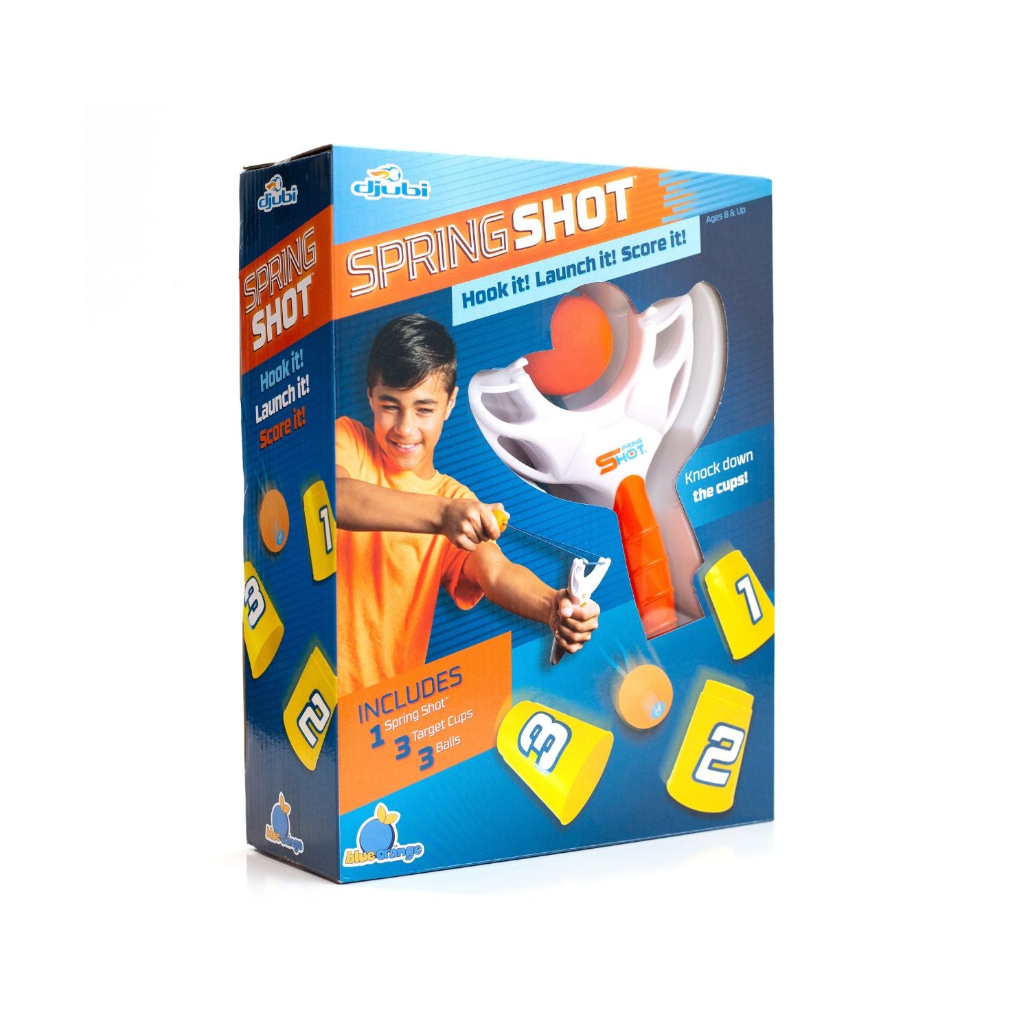 Box of a 'Spring Shot' toy set with a child on the packaging.