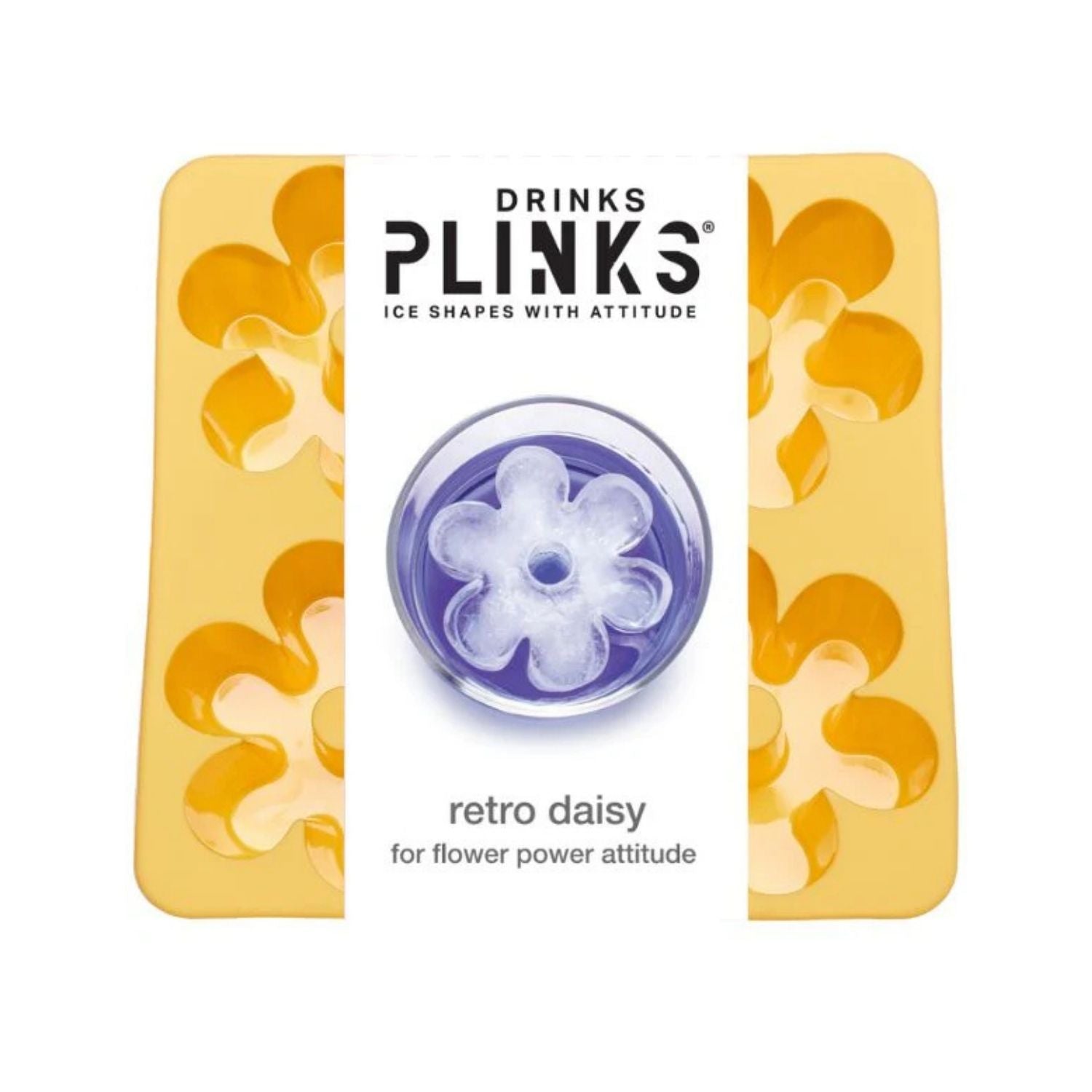 A yellow silicone flower shaped ice mould featuring four large, deep daisy cavities for creating thick, slow-melting floral ice.