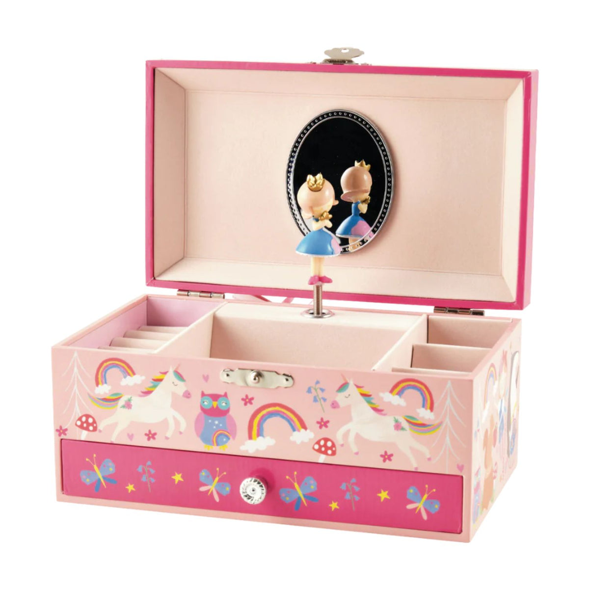 An eco-friendly fairy jewellery box made from recycled materials and soy-based inks. Includes a twirling fairy, storage drawer, and biodegradable packaging. A lovely, green gift choice.