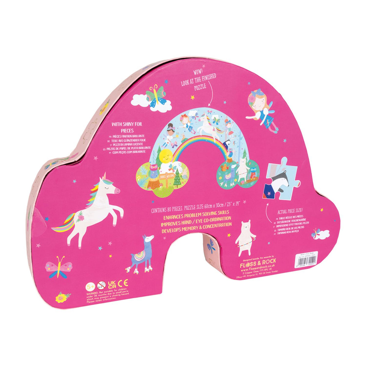 The ultimate birthday gift! This Rainbow Fairy shaped puzzle comes in a beautifully illustrated, foiled display box. High-quality, easy-to-handle pieces designed for children aged 5 and up.
