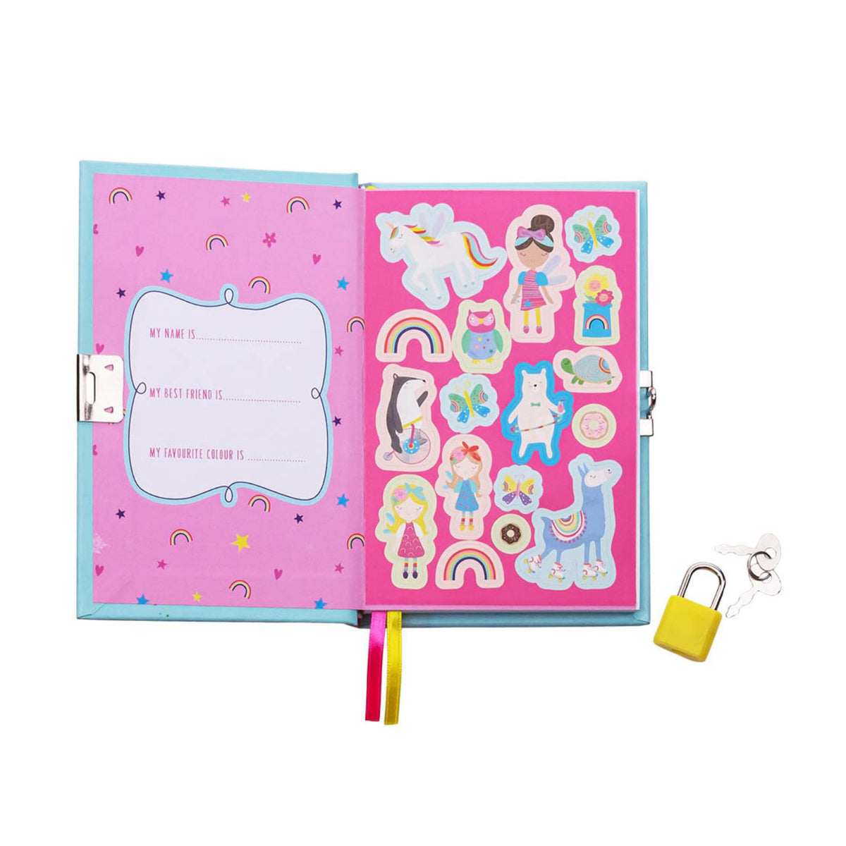 Children's journal with colorful stickers and a lock 