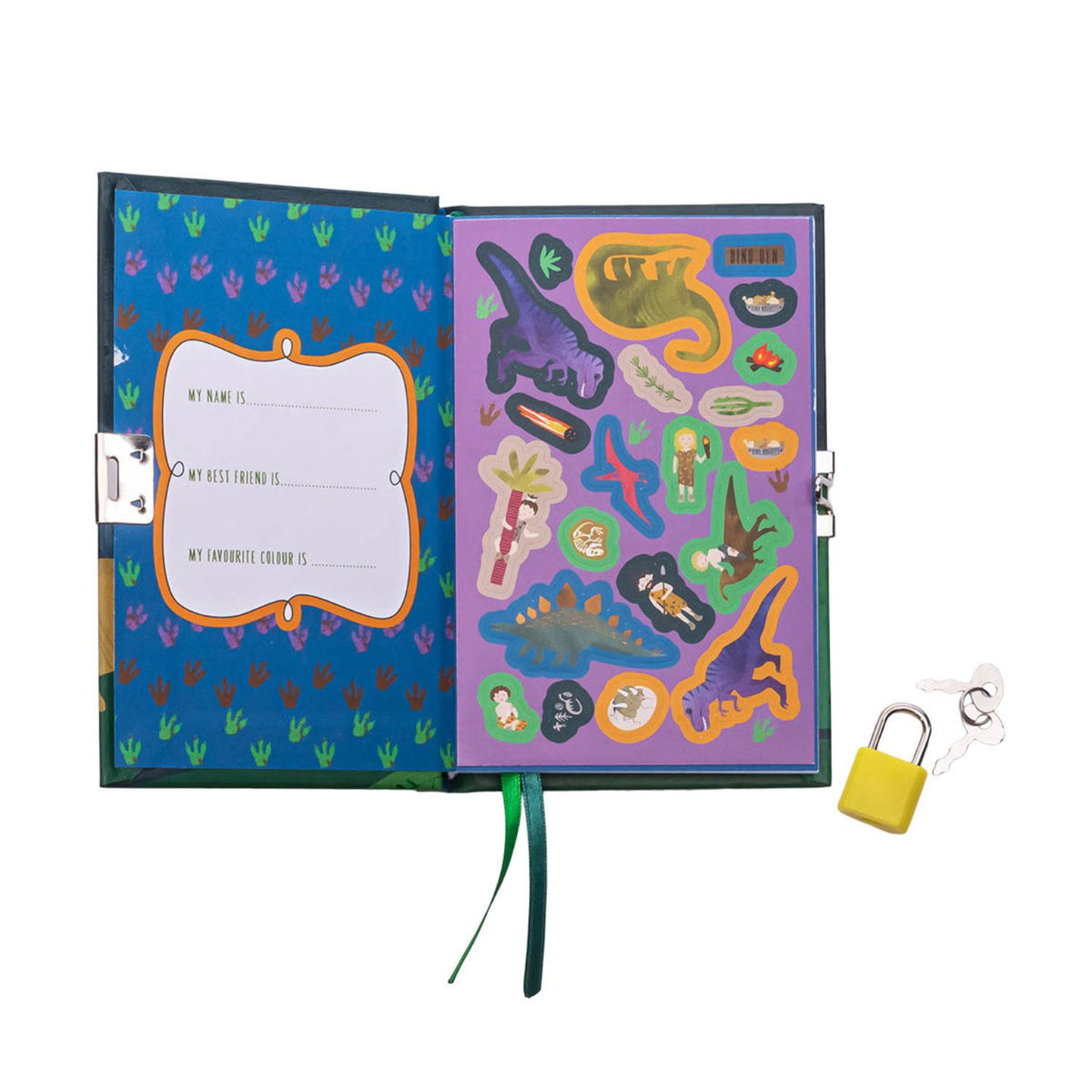 Colorful children's scented diary with dinosaur stickers and a yellow lock 
