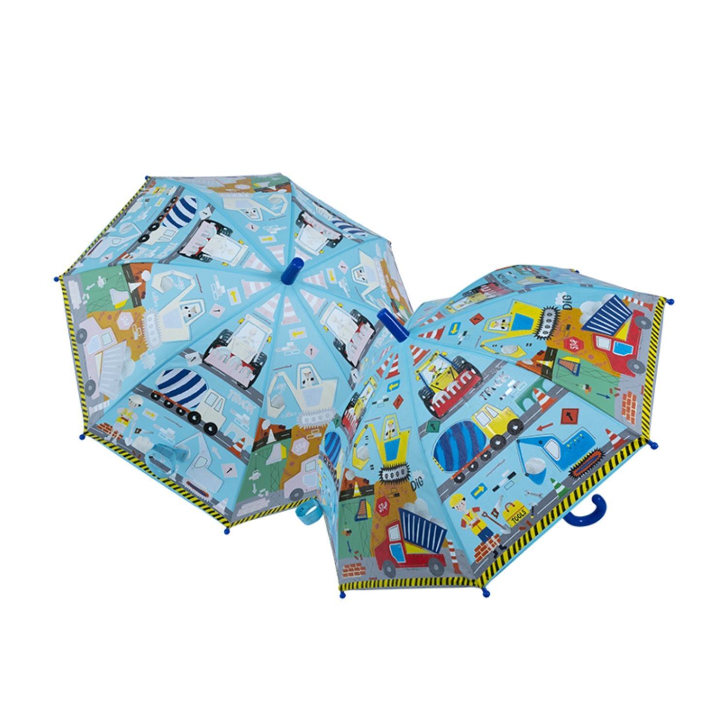 Children's umbrellas with colorful construction designs 
