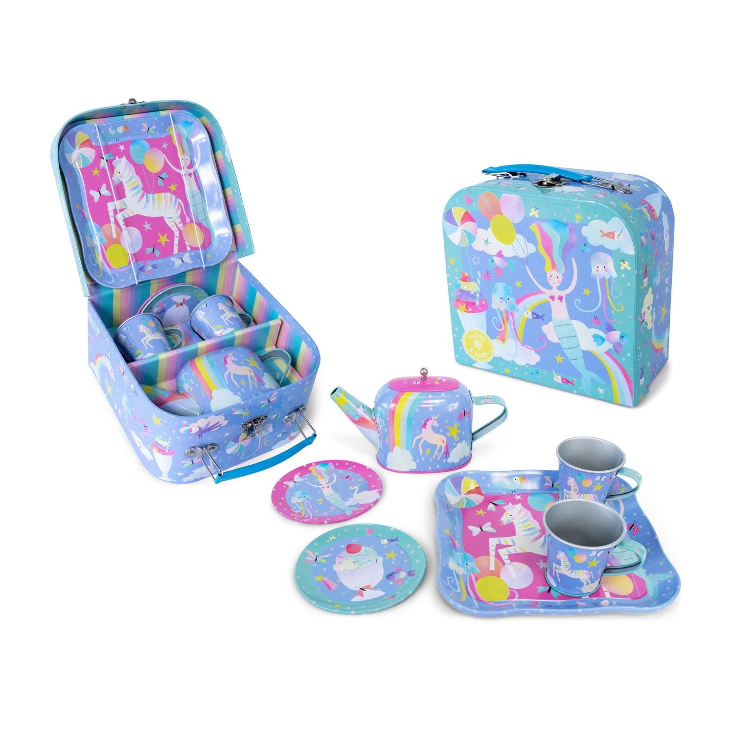 Spark imagination with this fantasy kids' tea set! Featuring unicorns, mermaids, and toucans, this 7-piece set is perfect for magical tea parties and creative role play for ages 3 plus.