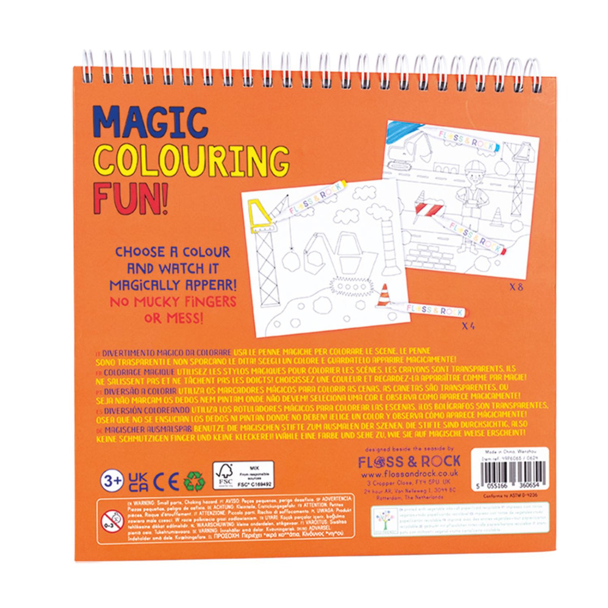 This travel-friendly mess-free colouring pad includes four magic pens and eight themed pages. Spiral-bound and compact for creative fun on the go.