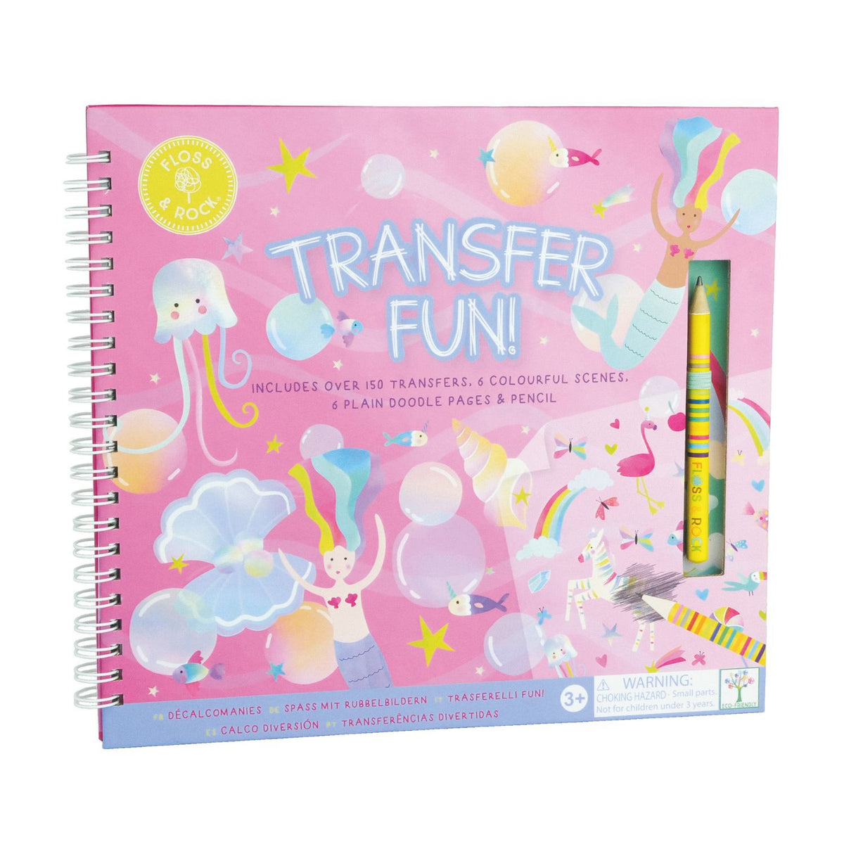 A mess-free children’s fantasy transfer book for magical play on the go. Scratch and reveal shells, mermaids, and sea creatures. For ages three and over.