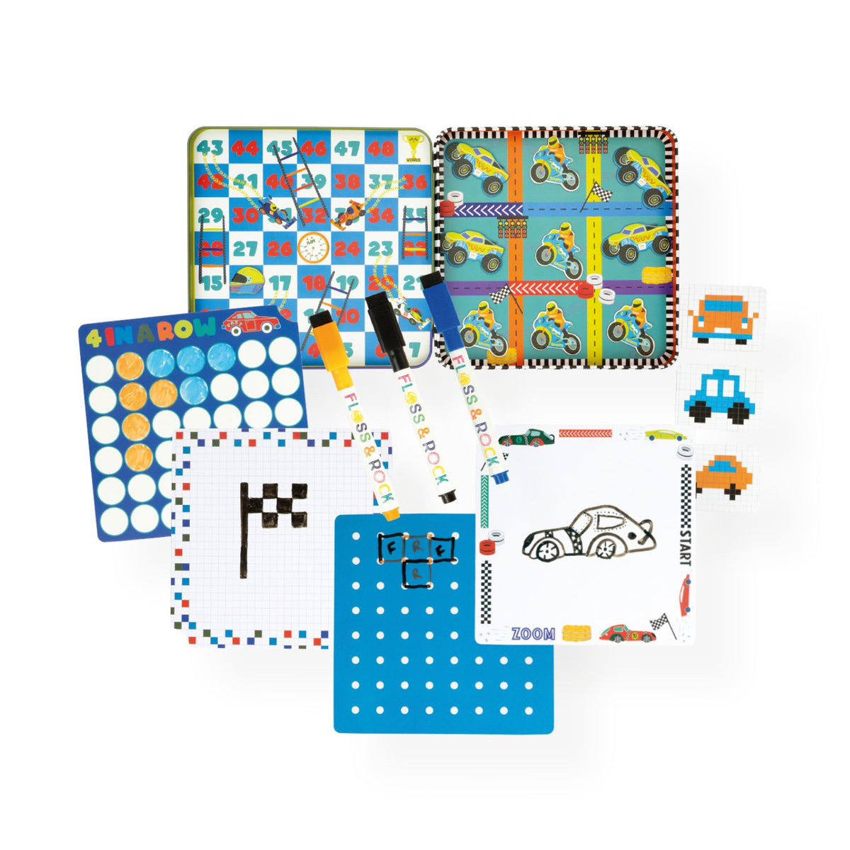 Set of children's activity mats with vehicle-themed designs