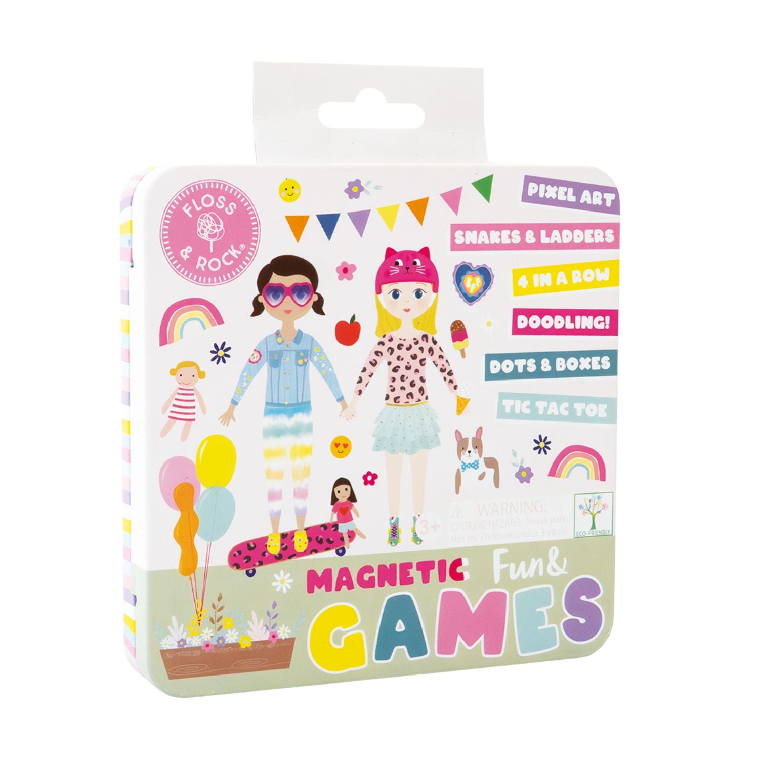 Packaging of magnetic games with illustrations of children and game names