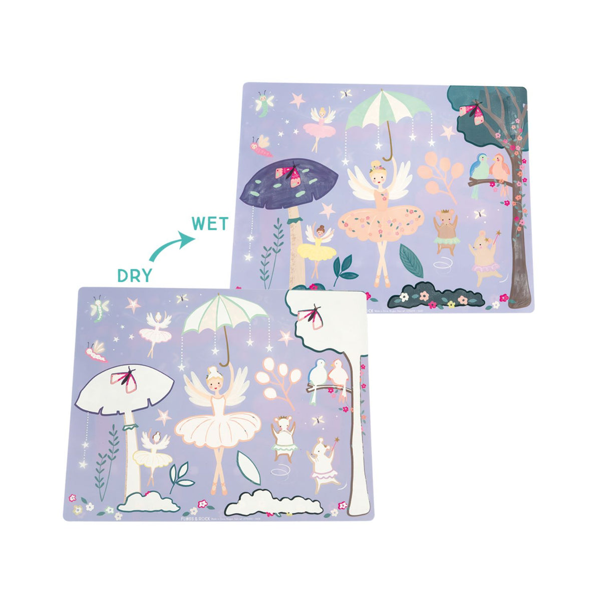 Children's activity placemat for meal times with fairy tale design on a white background