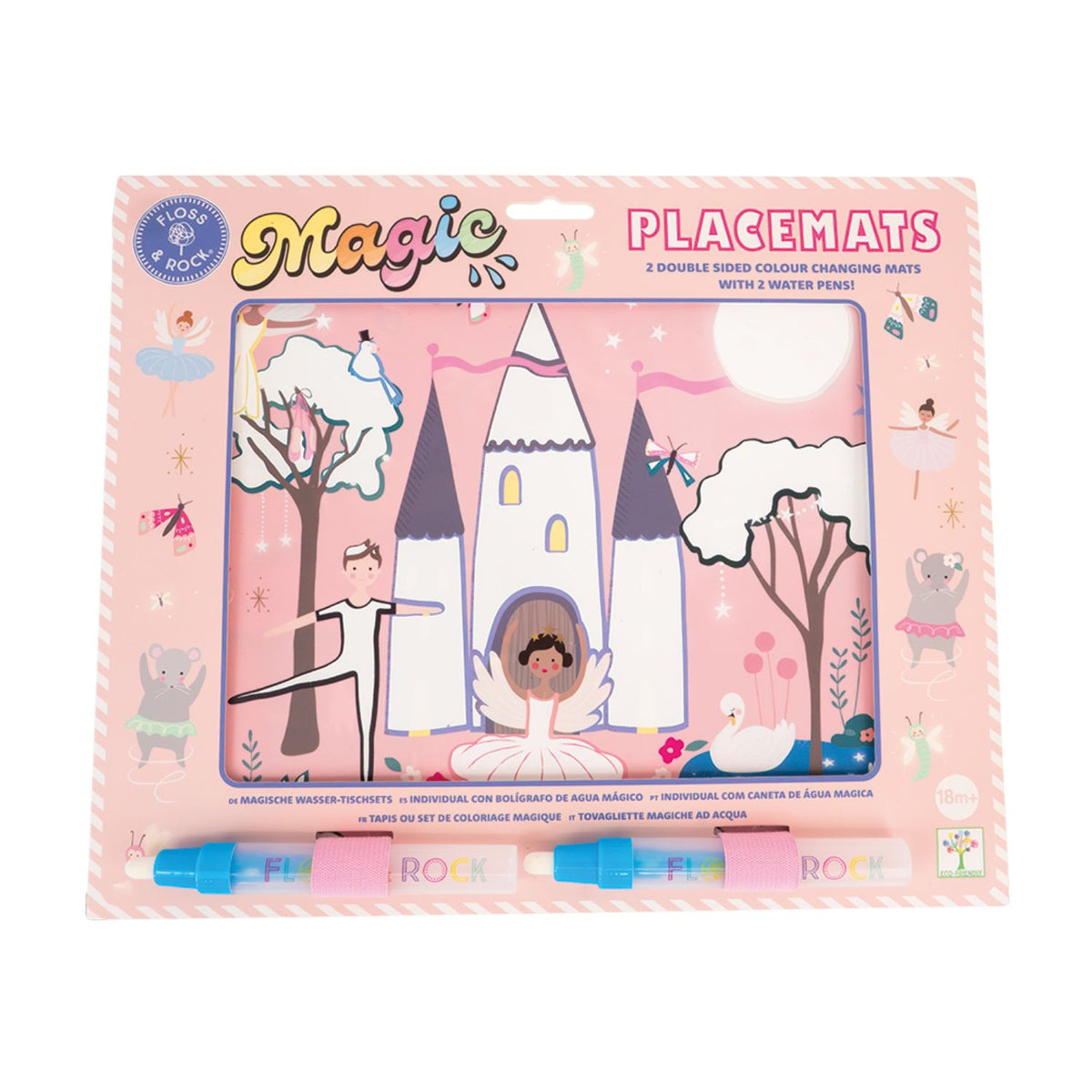Packaged placemats with fairy tale design on a white background