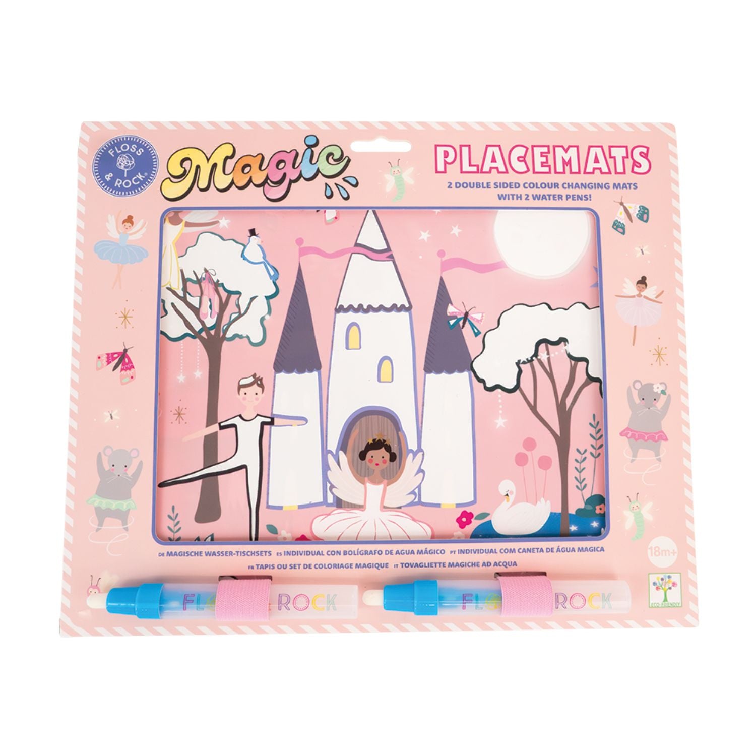 Packaged placemats with fairy tale design on a white background