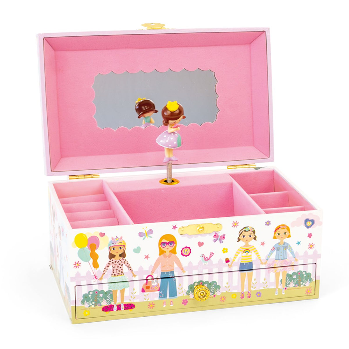The perfect gift for little treasures! This kids' jewellery box features a pretty pearl handle for on-the-go play, a storage drawer, and a colourful, biodegradable gift box.