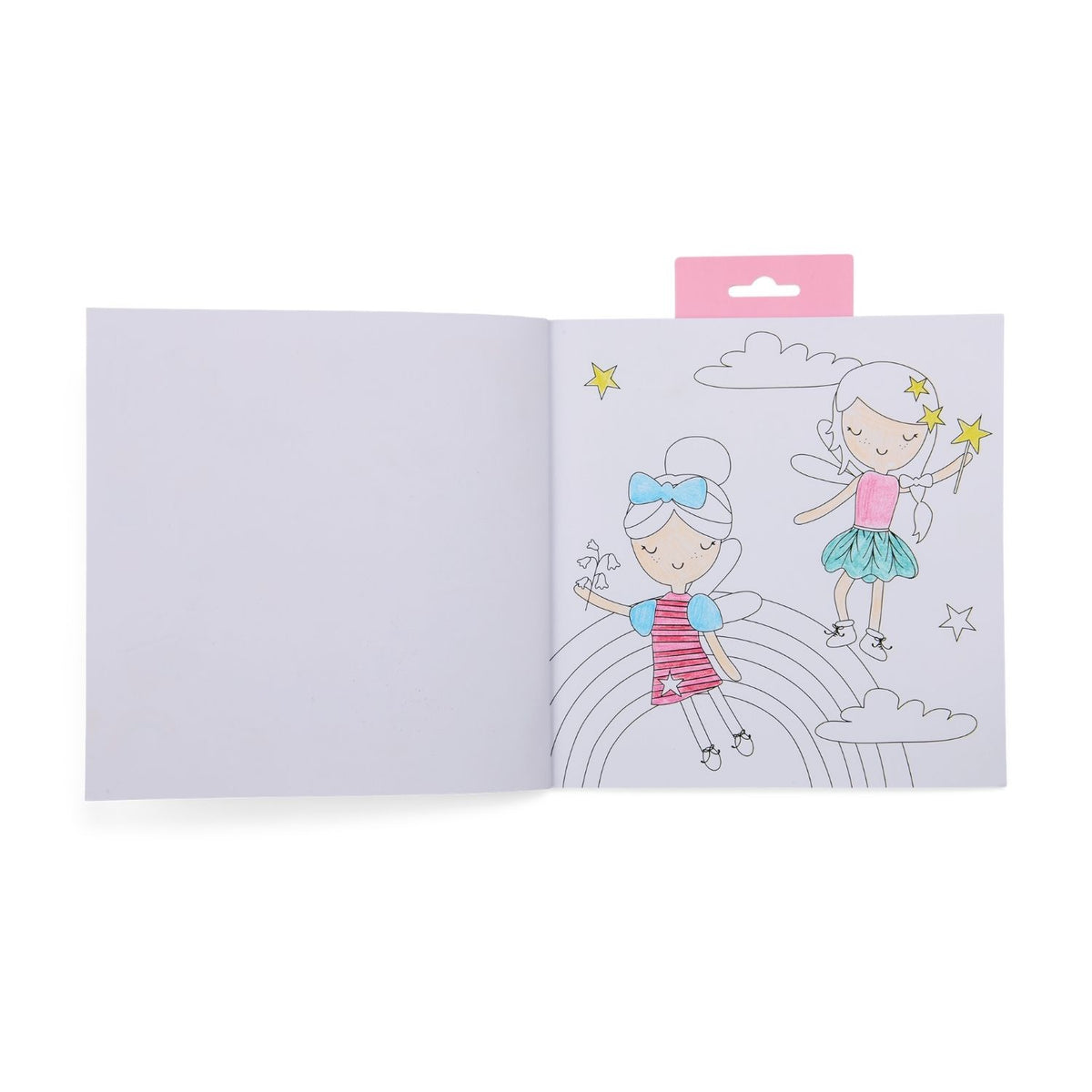 An open Scribble Sniff book showing one of the 12 fun, large-scale line art designs ready to be coloured by children aged 3 and up.