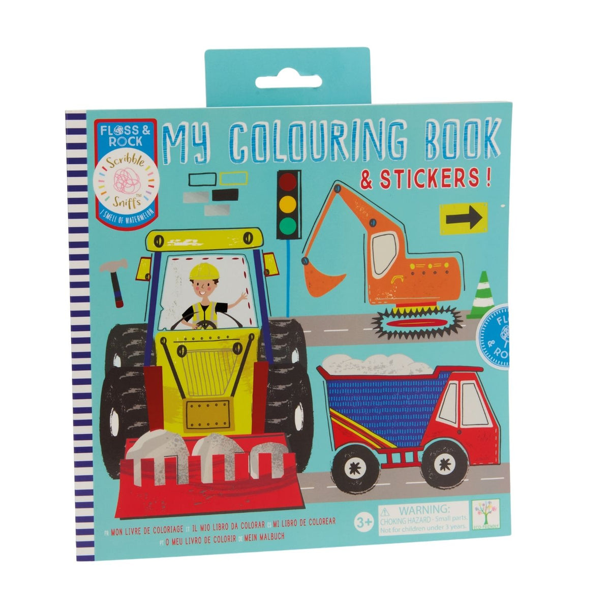 Make art time smell amazing! A watermelon scented, construction colouring book with a scratch-and-sniff cover, 12 fun pages, bonus sticker sheet. Eco-friendly fun for ages 3+.