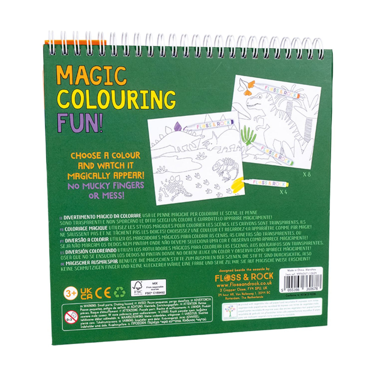 This travel-friendly mess-free colouring pad includes four magic pens and eight themed pages. Spiral-bound and compact for creative fun on the go.