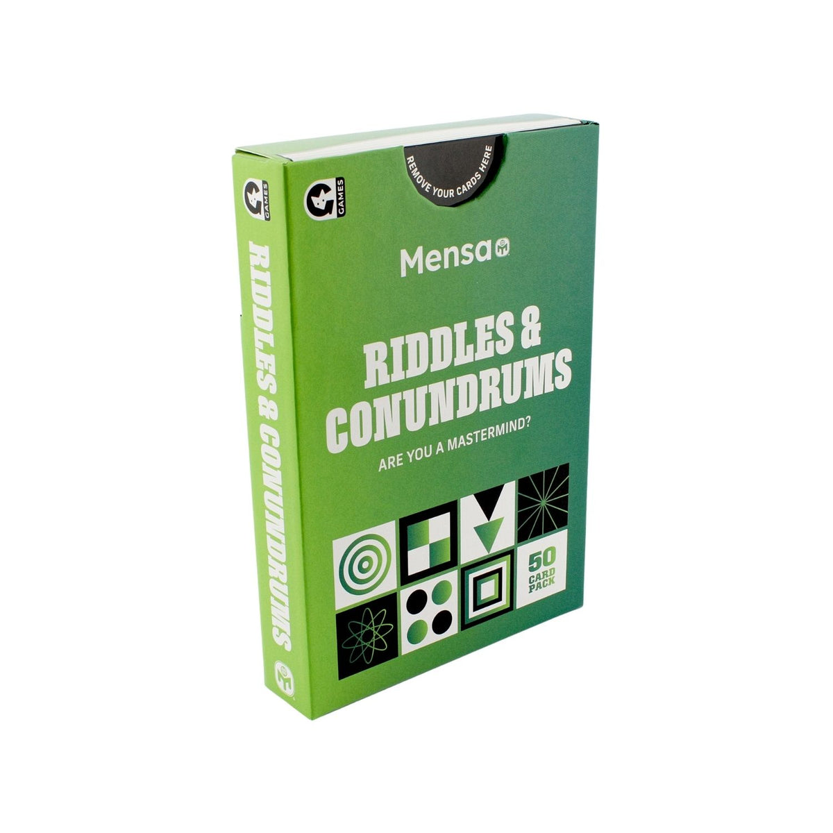 Mensa Riddles & Conundrums game on a white background