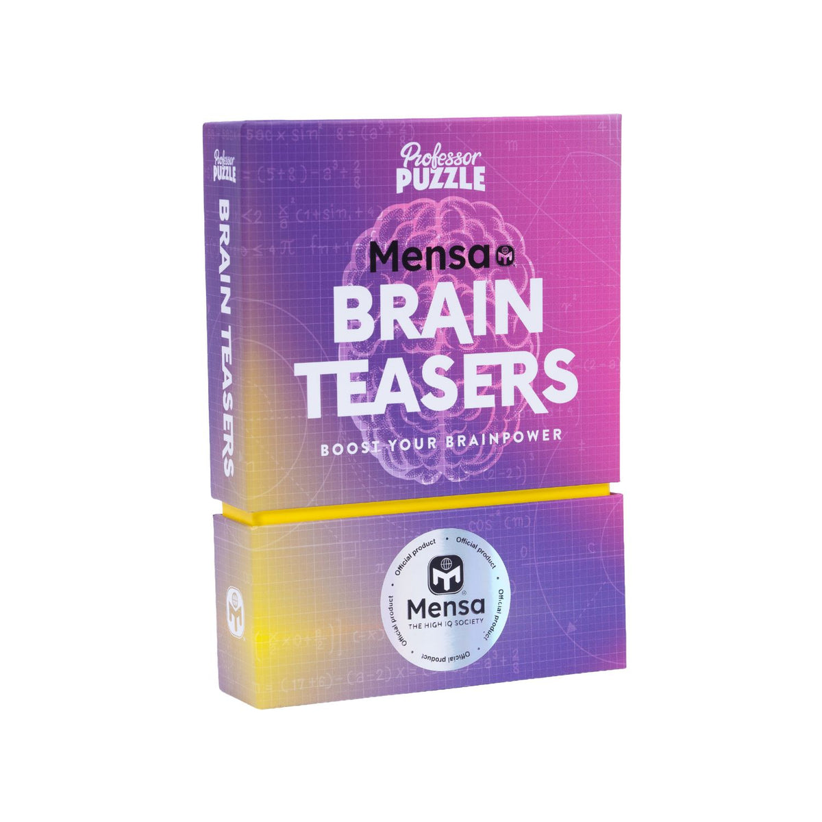A close-up of the Mensa branding on the box, highlighting the prestige and "High-IQ" association of the product.