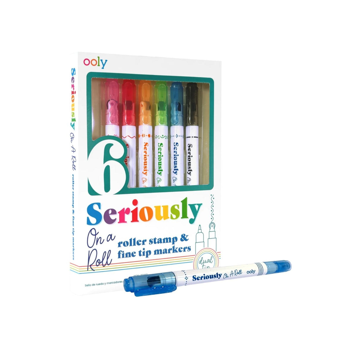 The bright, ergonomic barrels of the OOLY Seriously on a Roll markers, highlighted against a clean white background to show the child-friendly grip.