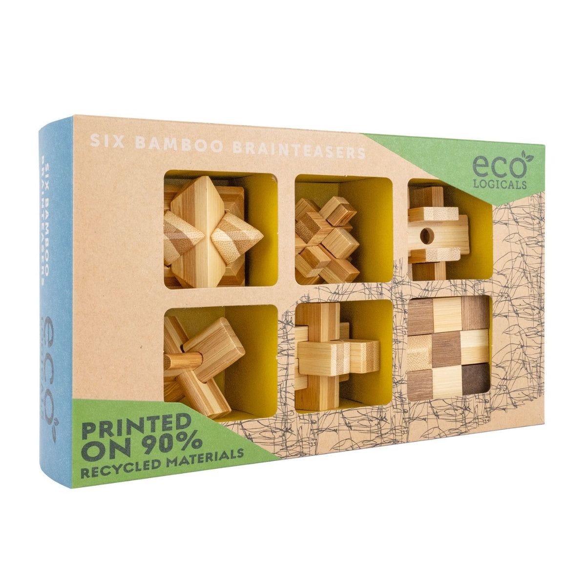Box of wooden puzzles so you can give a meaningful gift with this ecological puzzle collection for ages nine plus. Includes six travel friendly bamboo challenges to test your logic.