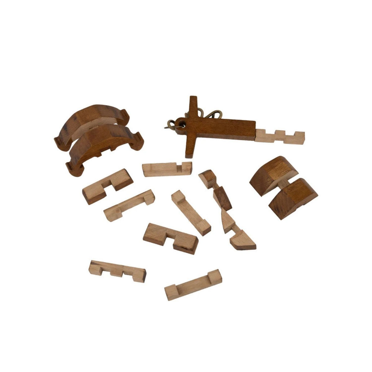 Set of wooden anchor and chain puzzle pieces on a white background