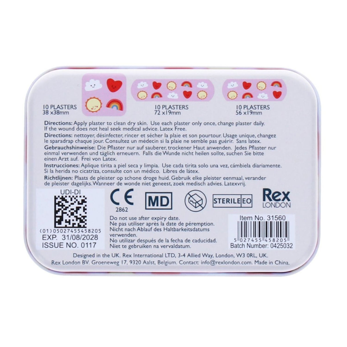 Back of the packaging of Kawaii Plasters in a tin