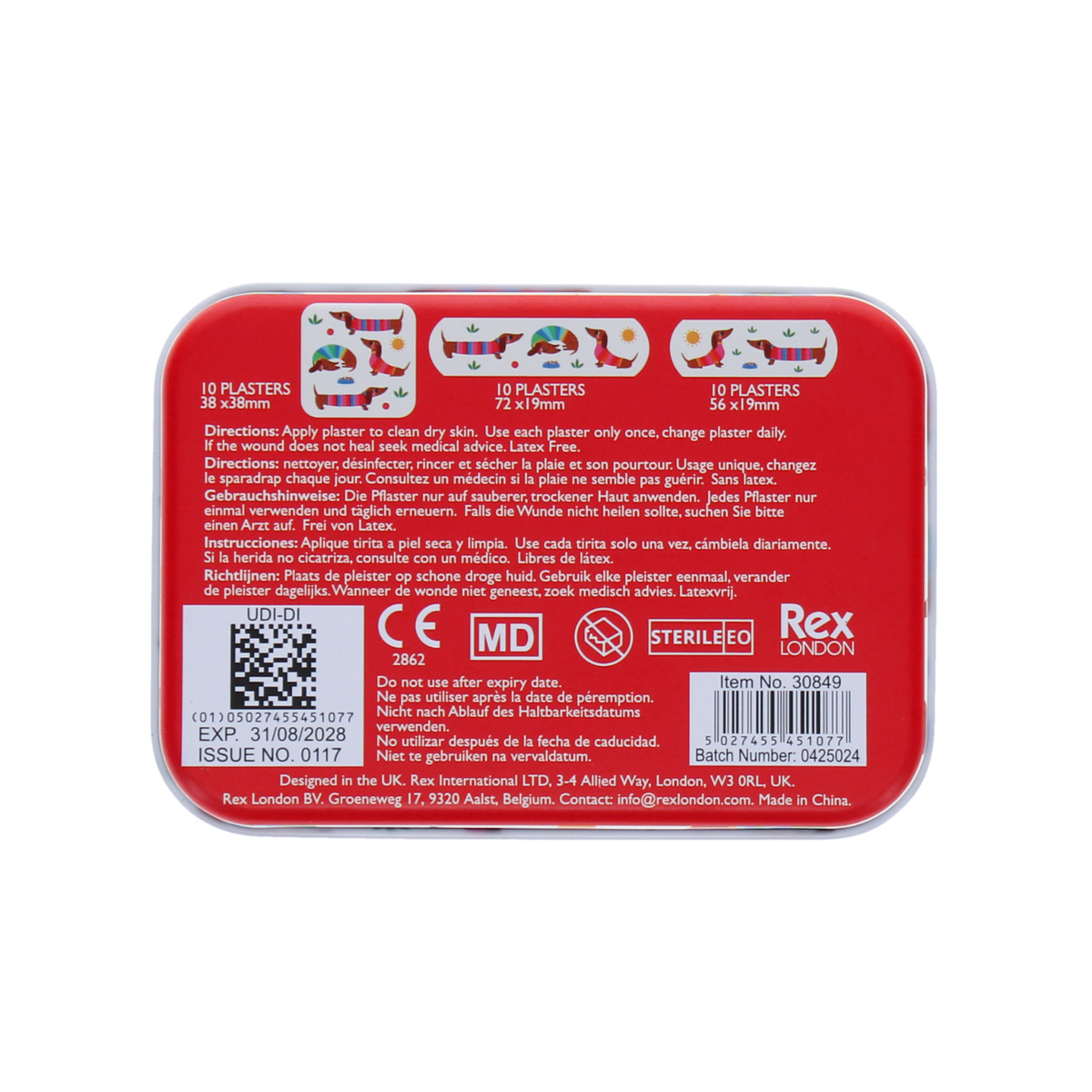 Rex London - Sausage Dog Plasters In A Tin (Pack Of 30)
