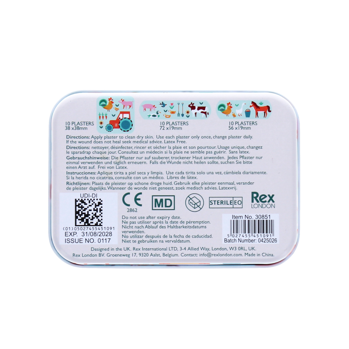 Rex London - Farmyard Plasters In A Tin (Pack Of 30)