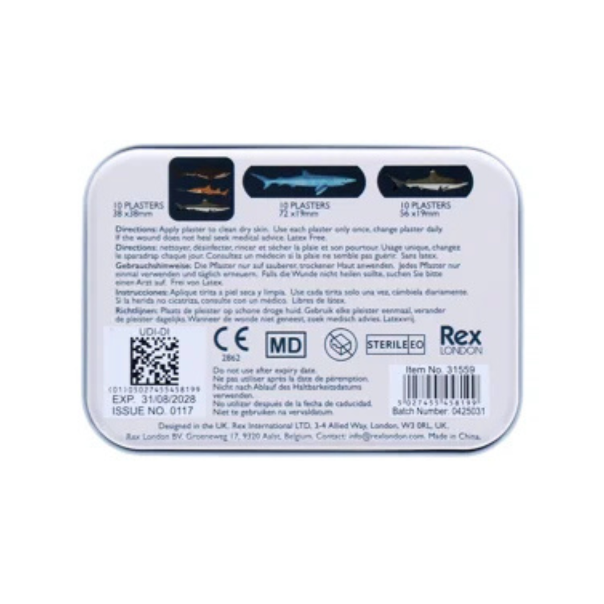 Rex London - Sharks Plasters In A Tin (Pack Of 30)
