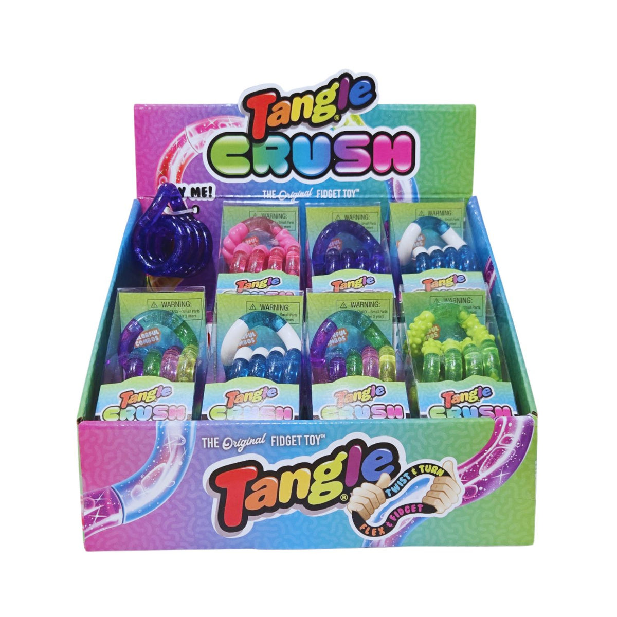 Turn, twist, and sparkle! Tangle Crush features vibrant "crushed" glitter patterns and dynamic textures. The ultimate focus-building sensory fidget toy. Ages 3+.