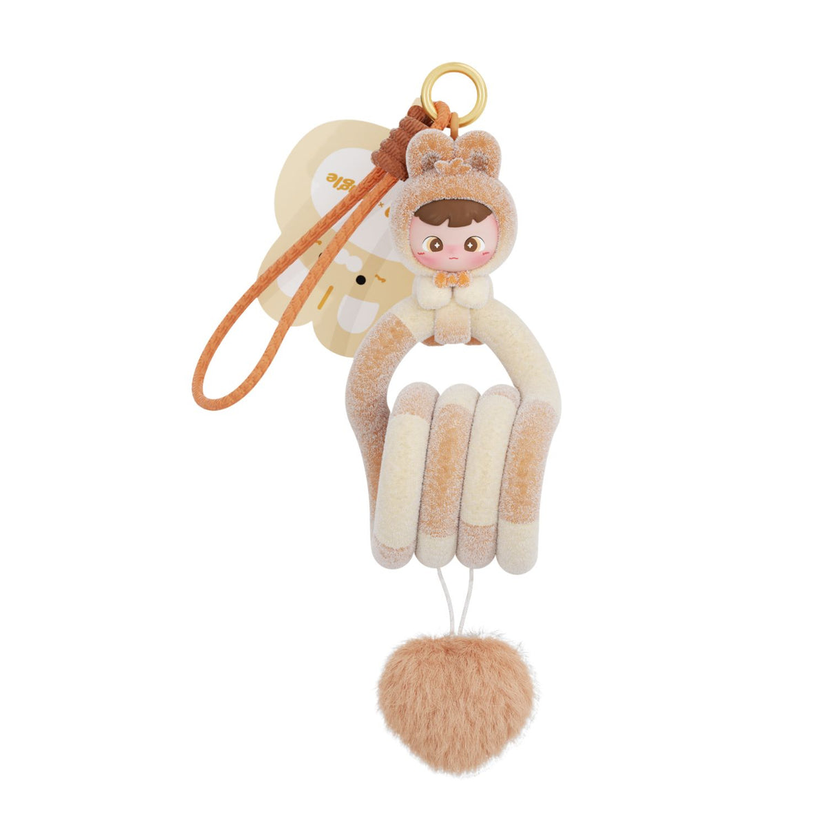 close-up product shot on a clean white background focusing on the Rare Beige sensory Tangle, twisted into a continuous loop to highlight its smooth, high-end neutral textured cream-beige segments and pom pom.