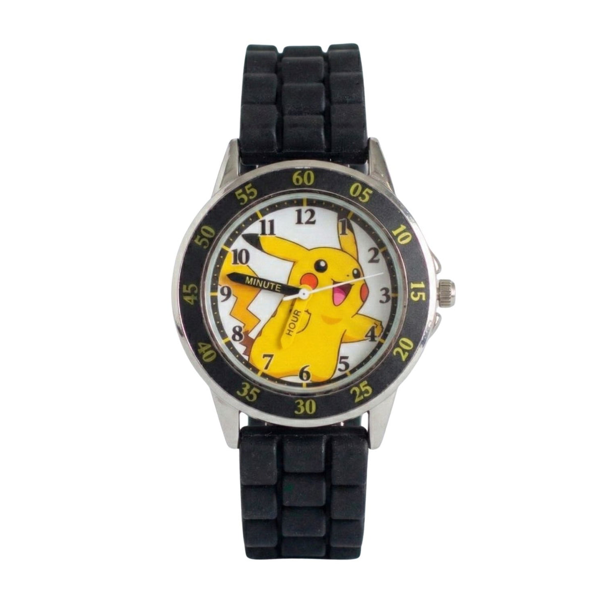 Pikachu kids time teacher watch with labelled hour and minute hands, black strap and easy read analogue dial. A brilliant educational gift for kids, helping build confidence while learning an essential life skill.
