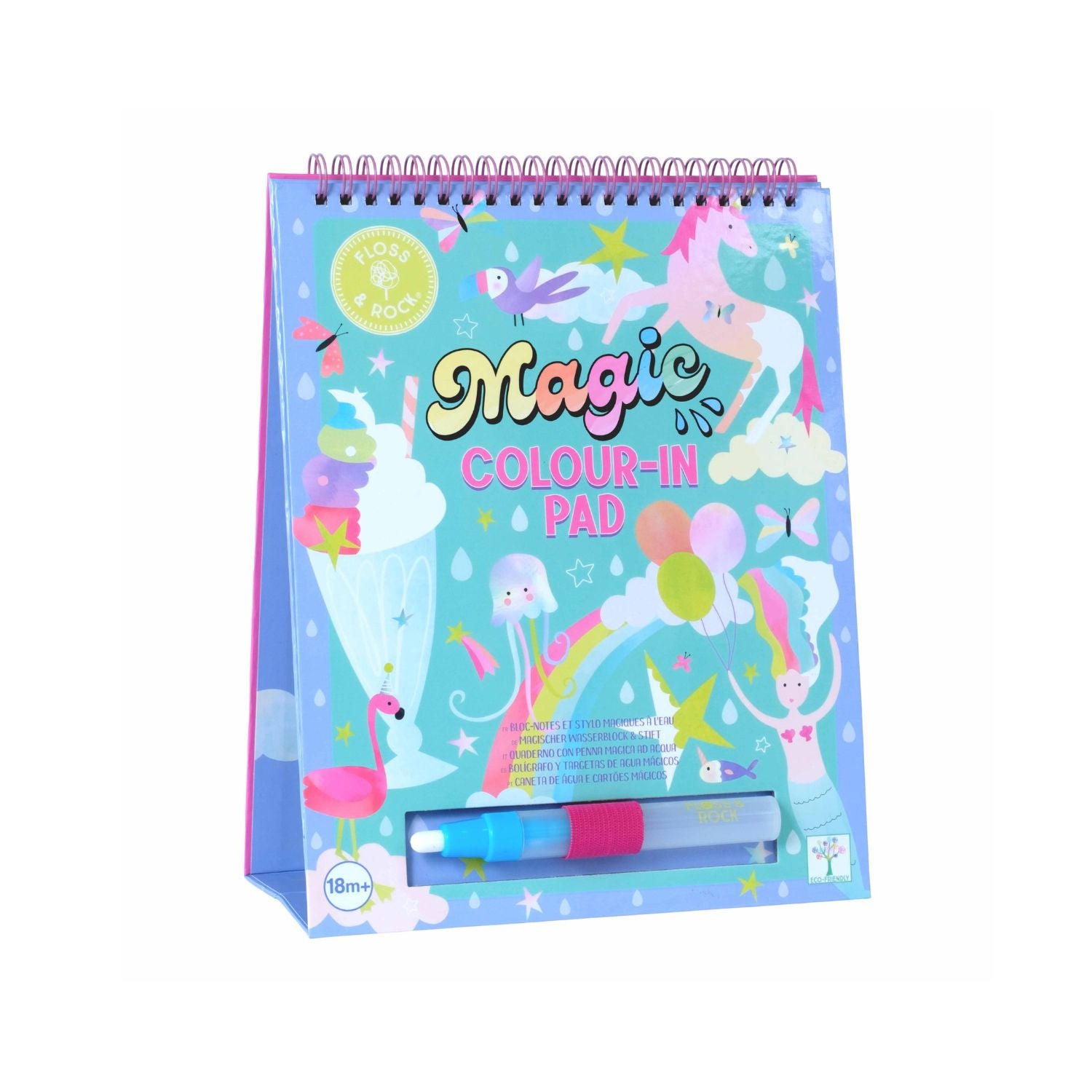 A colorful Magic Water Easel Pad with a spiral binding and a pen, designed for color-changing activities.