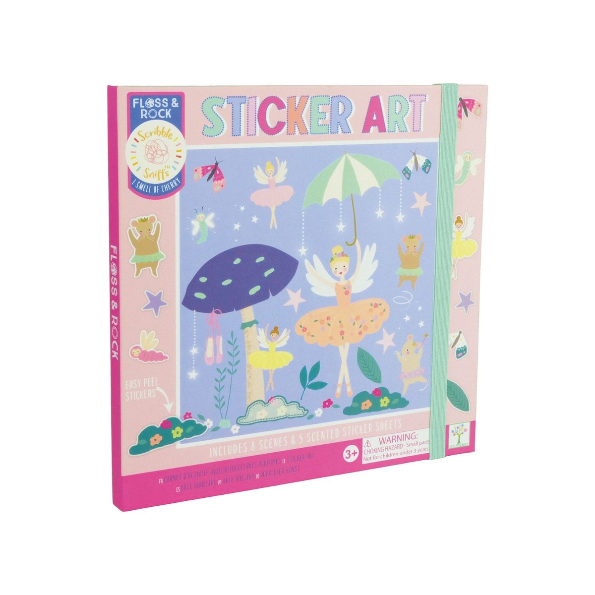 A sticker art book for children with illustrations of fairies and flowers on the cover.