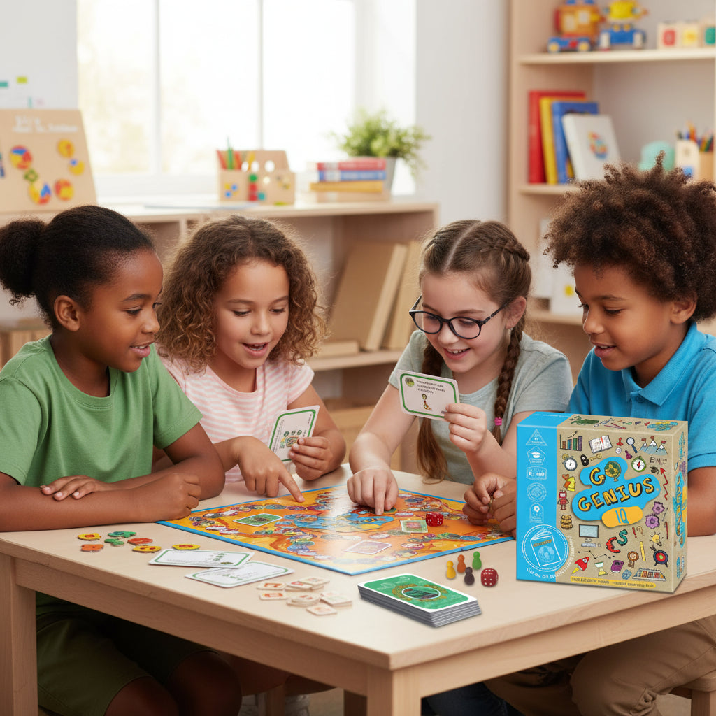 young players smiling excitedly as they play the IQ board game highlighting how the game makes cognitive testing highly rewarding.
