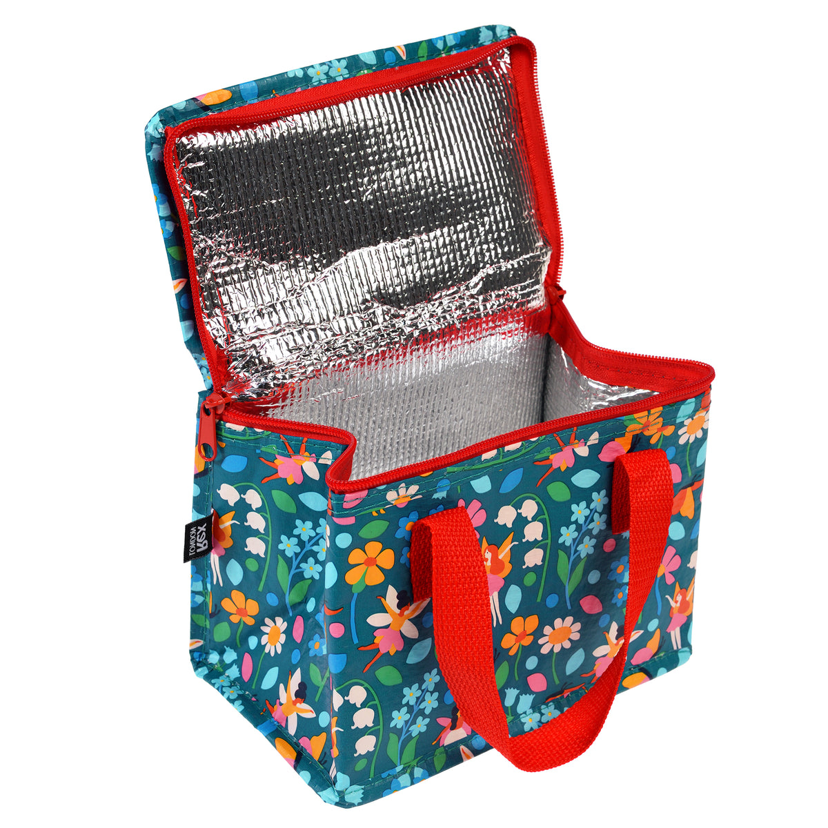 Sustainable and stylish with fairy design, this insulated lunch bag repurposes plastic waste. A durable, wipe-clean essential for keeping snacks cool on the go.